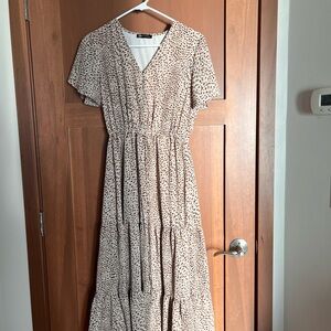 Chic Cream Patterned Midi Dress